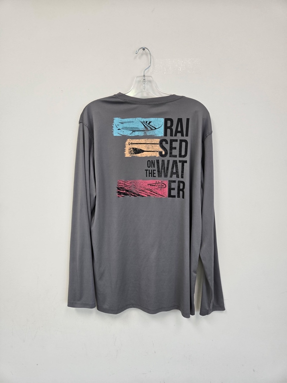 REEL LIFE Raised on the Water Long Sleeve Fishing Shirt 2XL Gray Grey 0674 - Picture 4 of 13